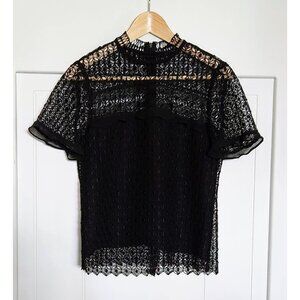 Zara Woman Black Lace Short Sleeved Blouse Size M US